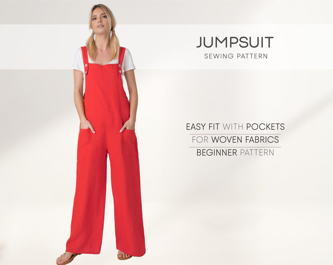Jumpsuit Beginner Sewing Pattern PDF XS - 4XL, Women Dungaree Pattern
