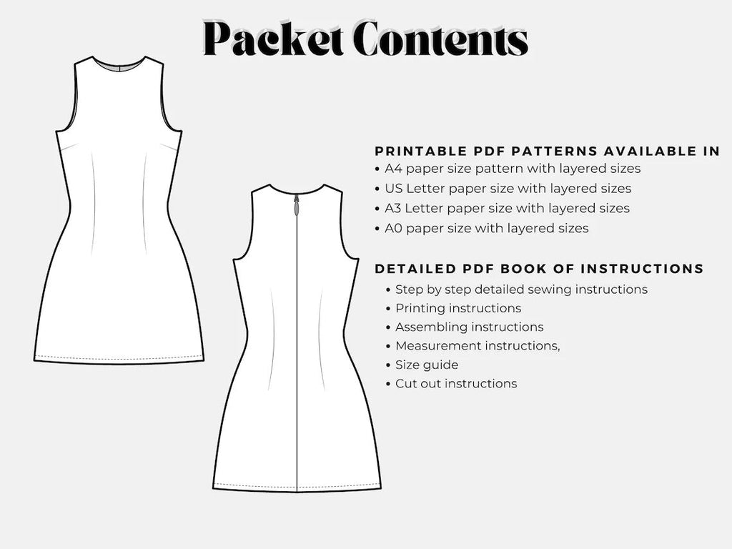 Jackie Dress Boat Neck Mini A-line Dress PDF Sewing Pattern, Easy Women Sleeveless Dress