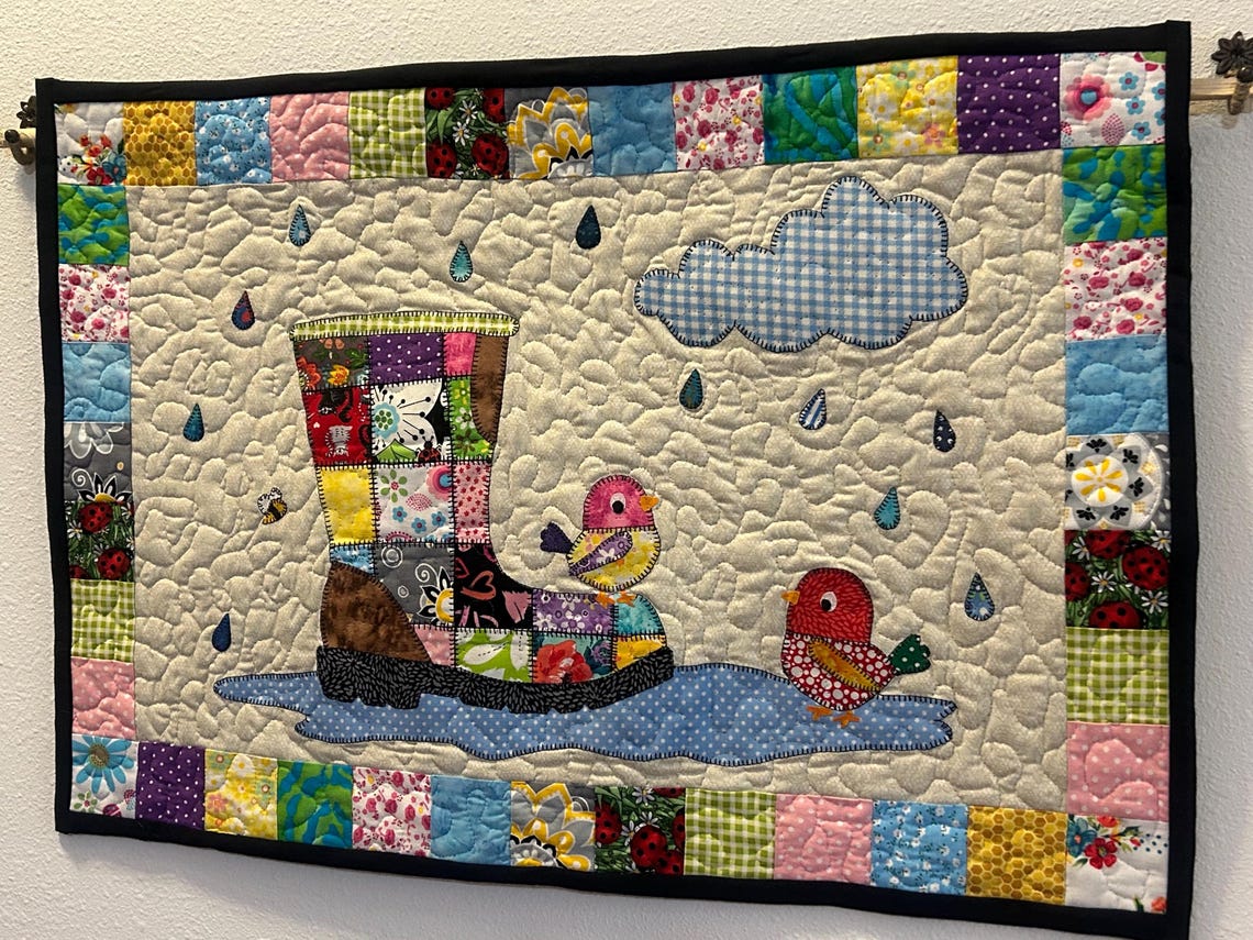 Patchwork Rainy Day Quilt Pattern: Applique Baby Blanket (PDF Download)