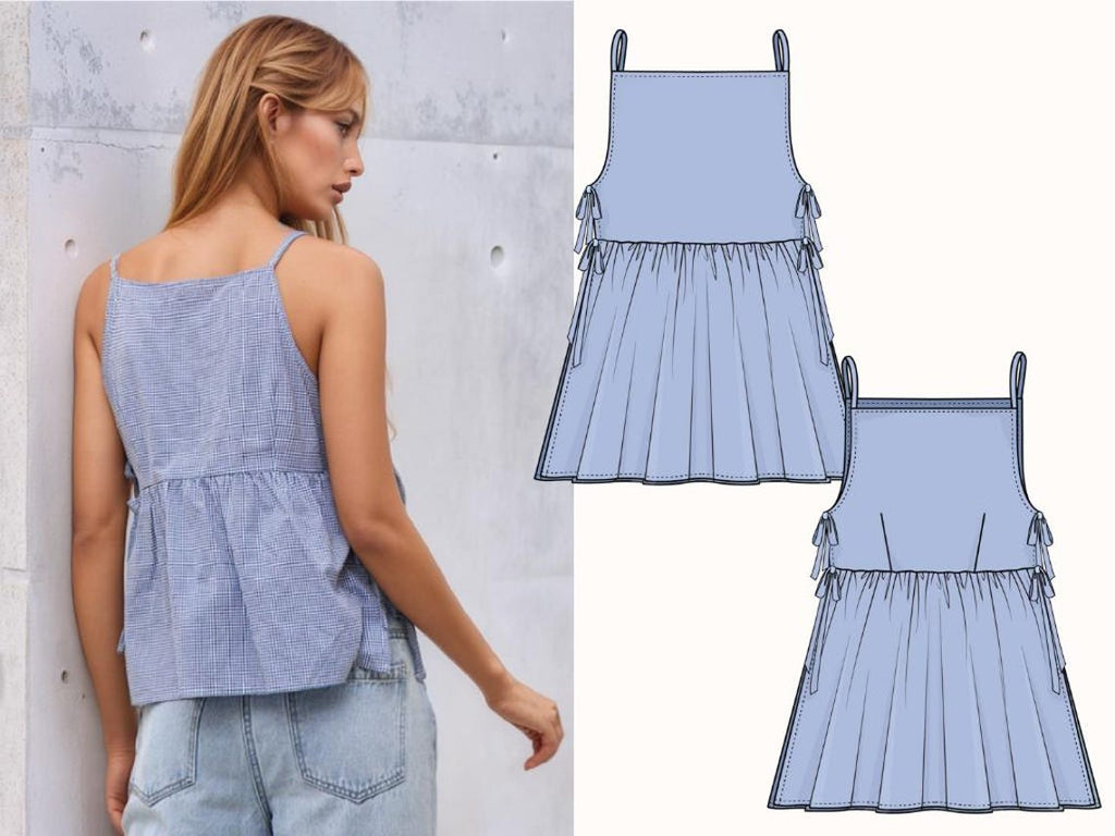 Side Tie Top Sewing Pattern PDF | Women’s Peplum Blouse US 00–22