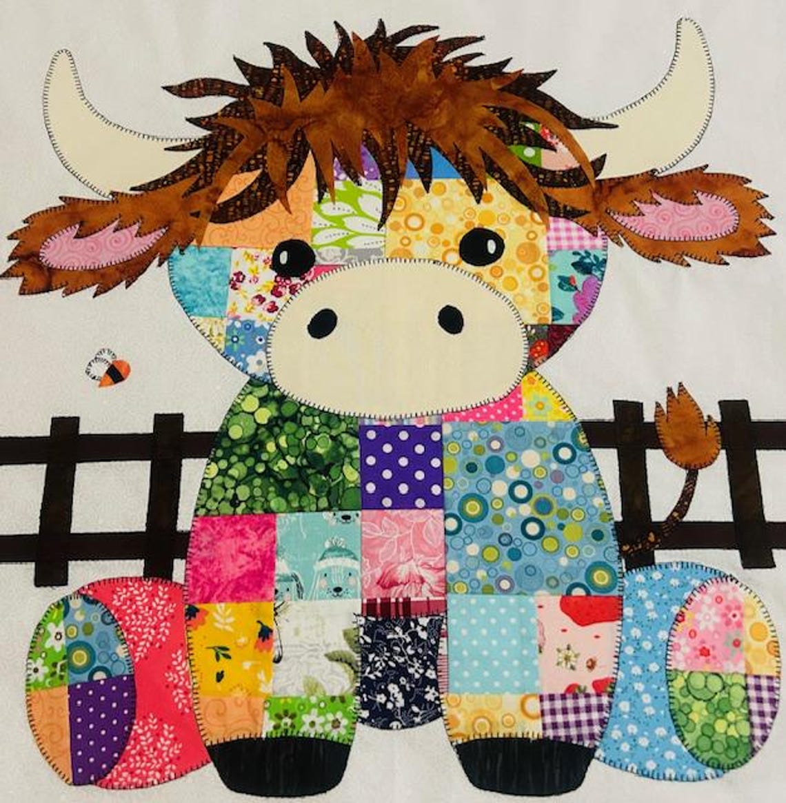 Jumbo Patchwork Highland Cow Baby Blanket Quilt Pattern PDF Download