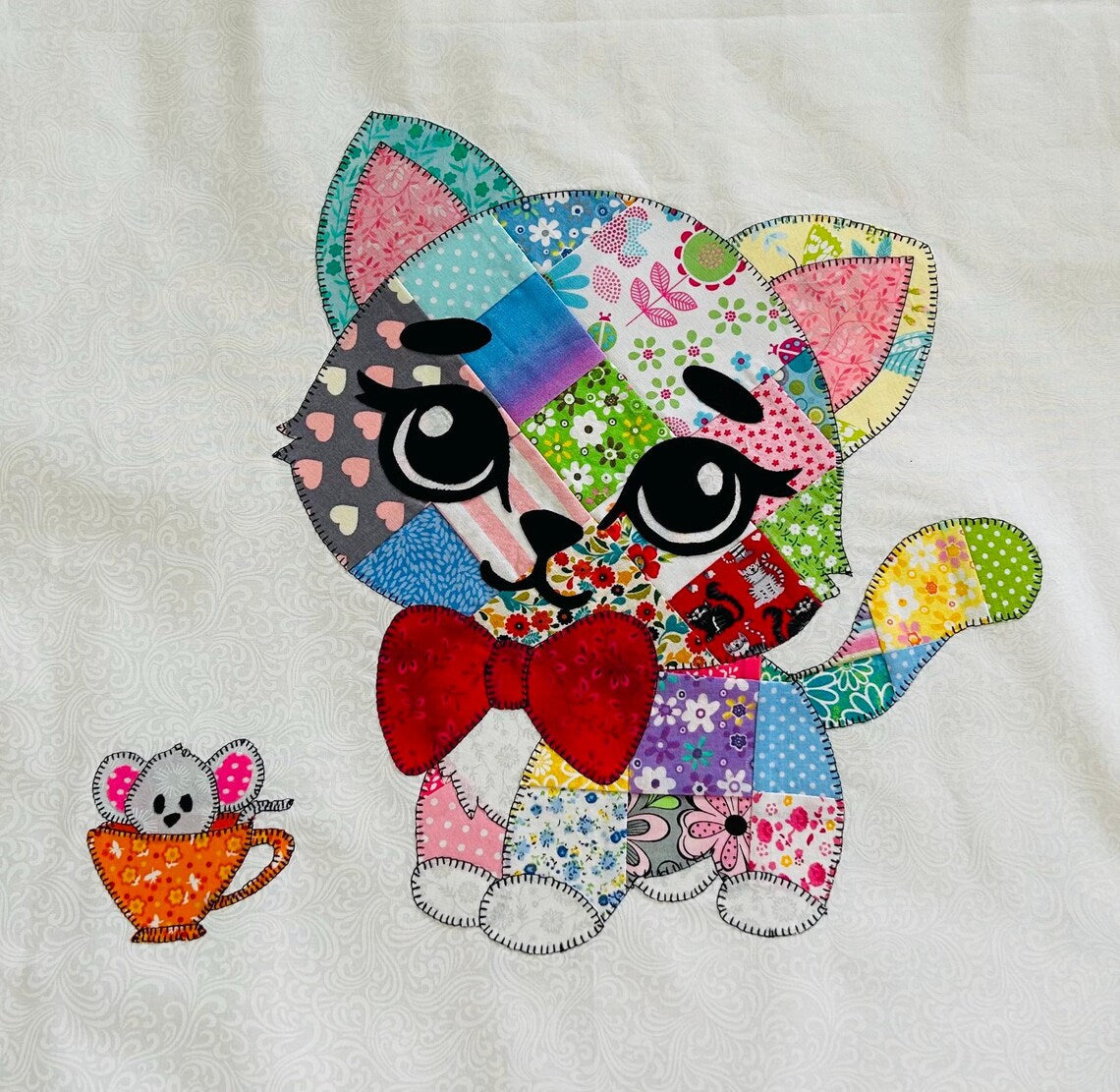 Cat Patchwork Quilt pattern, PDF Instant Download