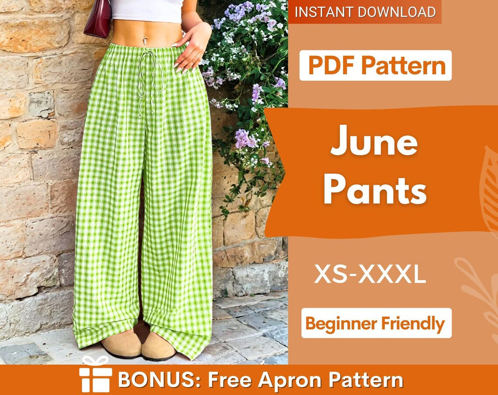 June Pants Wide Leg Palazzo Pants Sewing Pattern PDF | Women’s Elastic Waist Pants