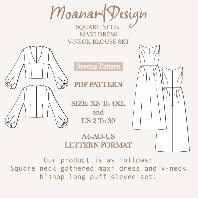 Medieval Maxi Dress Sewing Pattern – Renaissance Gown PDF US 02–30