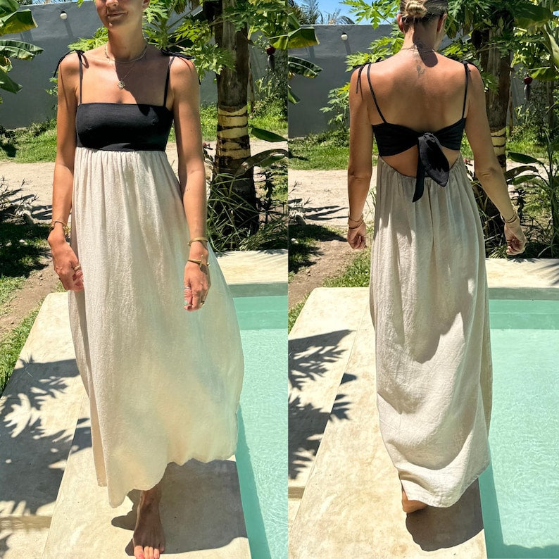 Tie Back Maxi Dress PDF Sewing Pattern: Linen Sundress (Sizes XXS-XXL)