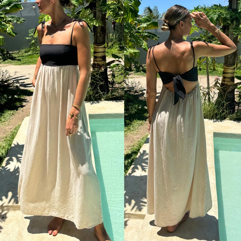 Tie Back Maxi Dress PDF Sewing Pattern: Linen Sundress (Sizes XXS-XXL)