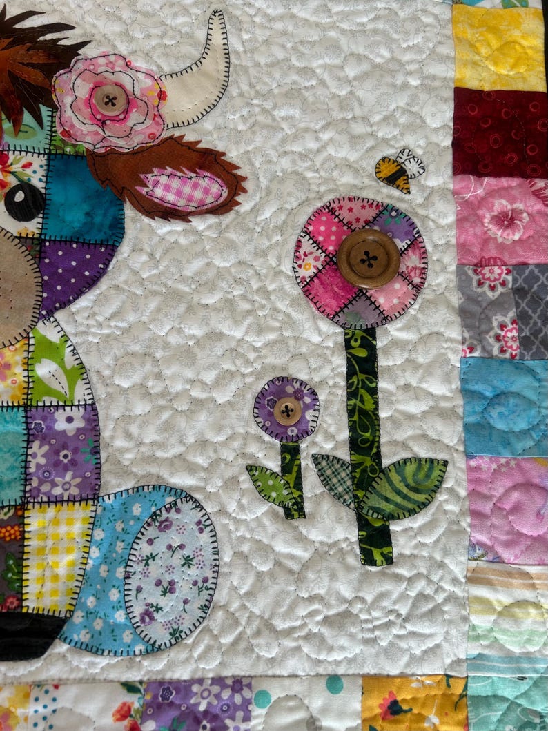 Patchwork Highland Cow Quilt Pattern: Applique Baby Blanket (PDF Download)