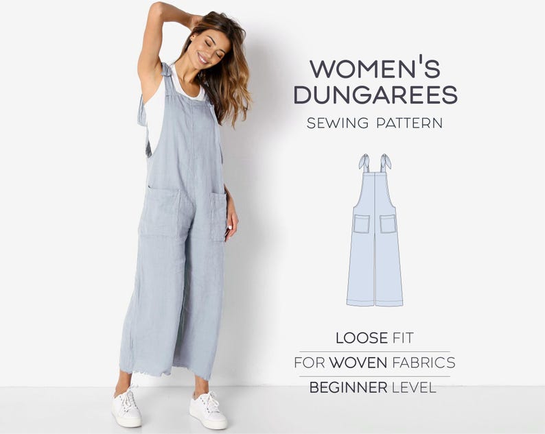 Women’s Dungarees & Jumpsuit Sewing Pattern – Onesie, Overalls, Romper PDF, Plus Size