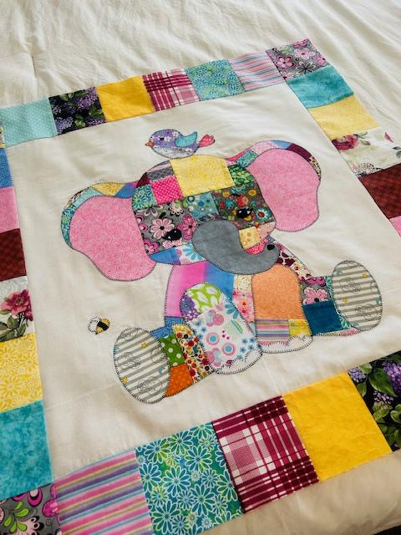 Patchwork Elephant Quilt Pattern PDF Jungle Baby Blanket