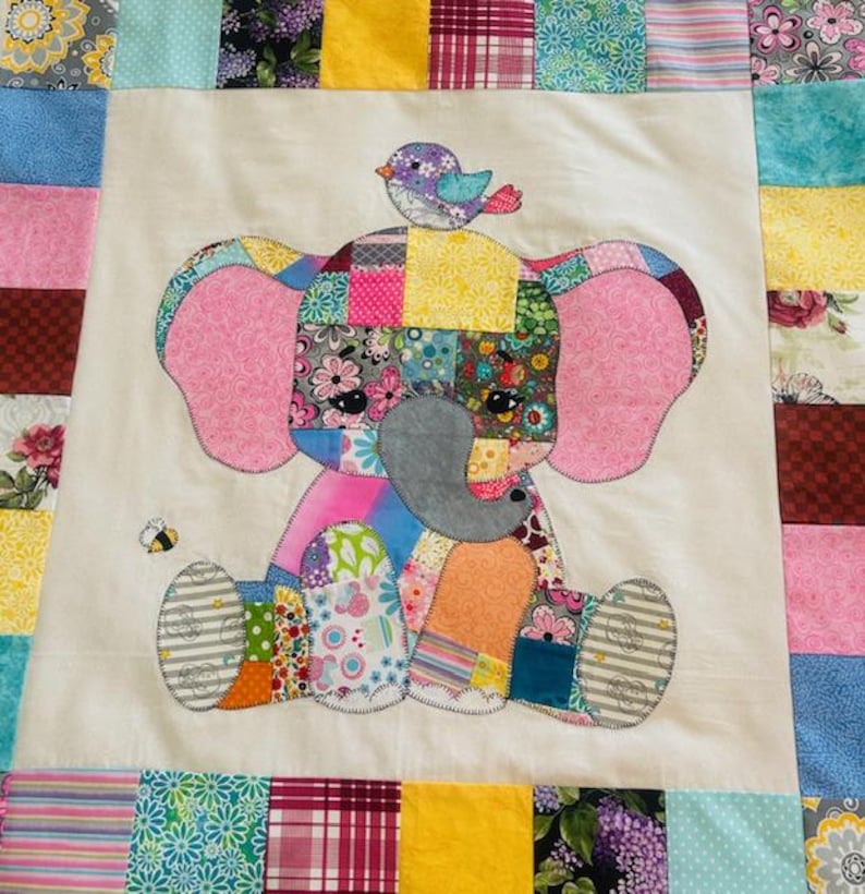 Patchwork Elephant Quilt Pattern PDF Jungle Baby Blanket