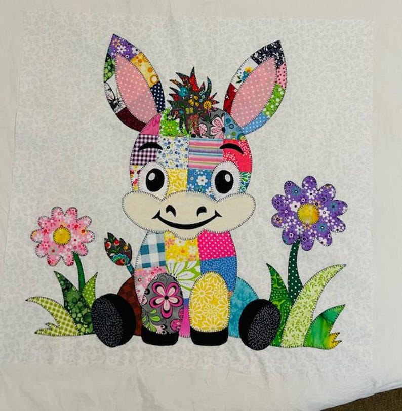 Patchwork Donkey Quilt Pattern PDF – Baby Blanket & Wall Hanging Applique Farm Design