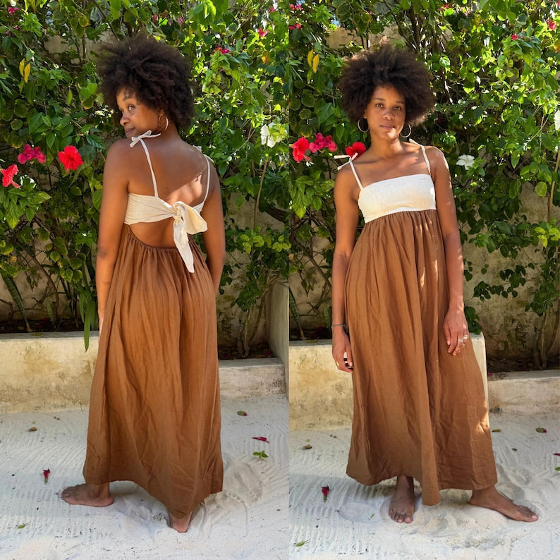 Tie Back Maxi Dress PDF Sewing Pattern: Linen Sundress (Sizes XXS-XXL)