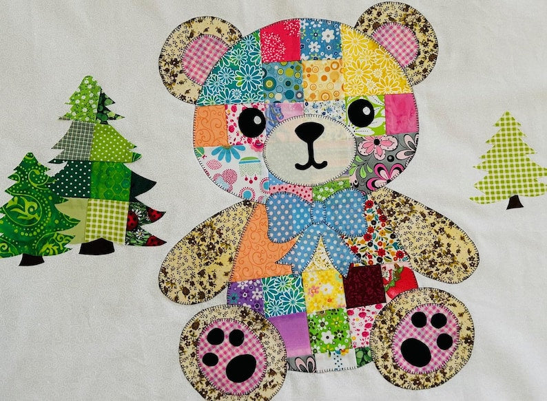 Teddy Bear Patchwork Quilt pattern, PDF Instant Download