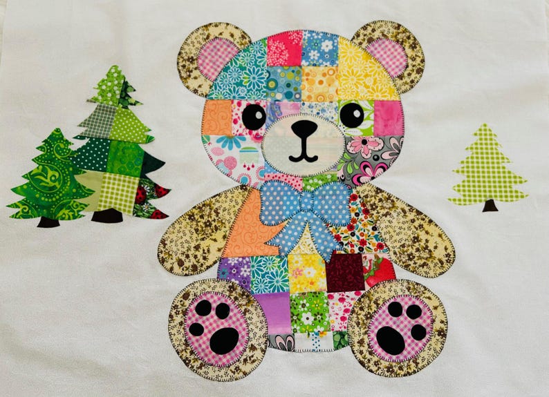 Teddy Bear Patchwork Quilt pattern, PDF Instant Download
